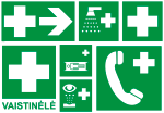 First aid signs, stickers